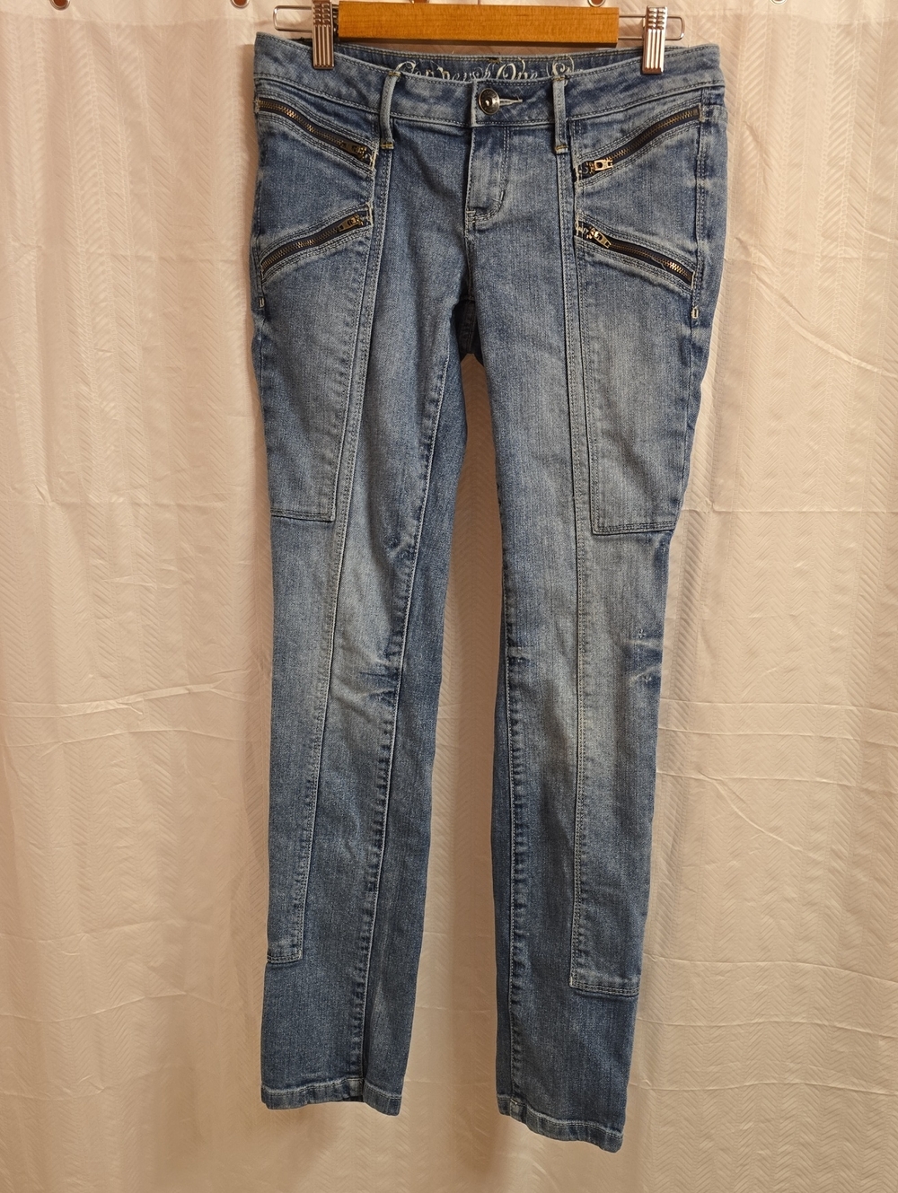 Vintage Converse One Star Moto Skinny Jeans Blue Multi Zipper Y2K Women's Sz 6